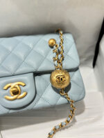 Chanel Classic Bell Bag Handbag Sheepskin Blue Like Auth Lock Gold 20cm - Image 8