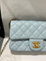 Chanel Classic Bell Bag Handbag Sheepskin Blue Like Auth Lock Gold 20cm - Image 7