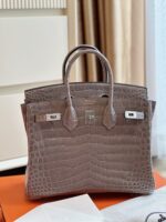 HN Etoupe 25 Porosus Genuine Crocodile Leather Palladium Hardware - Image 2