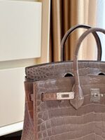 HN Etoupe 25 Porosus Genuine Crocodile Leather Palladium Hardware - Image 3