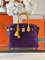 HN 30 Purple/Gold Genuine Crocodile Leather Gold Hardware – Custom Made - Image 7