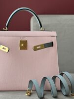 HN 25 Rose Sakura & Gris Perle Chèvre Epsom Leather Gold Hardware - Image 4
