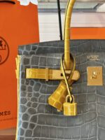 HN 30 Gray/Gold Genuine Crocodile Leather Gold Hardware – Custom Made - Image 7