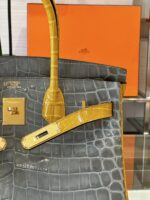HN 30 Gray/Gold Genuine Crocodile Leather Gold Hardware – Custom Made - Image 6