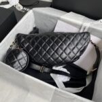 Chanel Bumbag Black Wrinkled Leather Lock Gold Handbags 34x15x6cm - Image 2