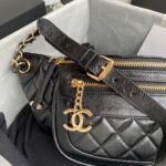 Chanel Bumbag Black Wrinkled Leather Lock Gold Handbags 34x15x6cm - Image 6