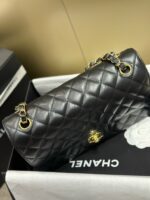 Chanel Classic Lock Gold With Black Wrinkled Skin Like Auth Handbags 25cm - Image 6