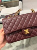 Chanel Classic Plum Red Color Like Auth Handbags With Lock Gold 25cm - Image 9