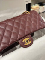 Chanel Classic Plum Red Color Like Auth Handbags With Lock Gold 25cm - Image 8