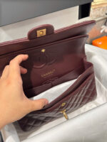 Chanel Classic Plum Red Color Like Auth Handbags With Lock Gold 25cm - Image 3