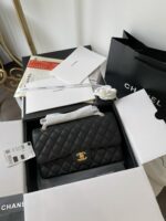 Chanel Medium Classic Like Auth Handbags Cowhide Black Lock Gold 25.5cm - Image 8