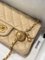 Chanel Classic Bell Bag 11 Handbags Beige Leather Lock Gold 20cm - Image 6
