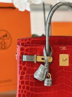 HN 30 Red/Liam Blue Genuine Crocodile Leather Gold Hardware. – Custom Made - Image 4