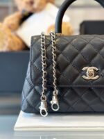 Chanel Coco Handbag Leather Black With Silver Lock 23cm - Image 3