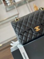 Chanel Classic Handbags With Lock Gold Black Leather 23cm - Image 2
