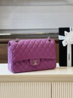 Chanel Classic Handbags Woman’s Purple Lock Silver 25cm - Image 2