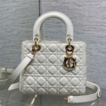 Dior Medium Lady Bag in White Gold Hardware