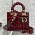 CHRISTIAN DIOR LADY DIOR BURGUNDY GOLD HARDWARE