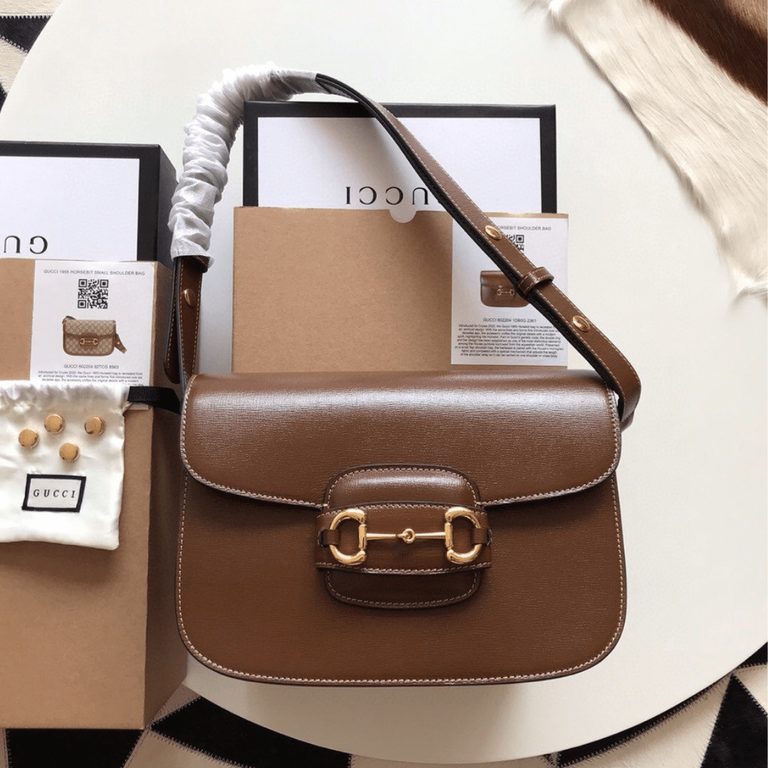 Untitled-design-2025-05-24T035740.890-1.png Gucci 1955 Horsebit Replica Bag 11 Women’s Brown Smooth Leather 25cm - Image 1
