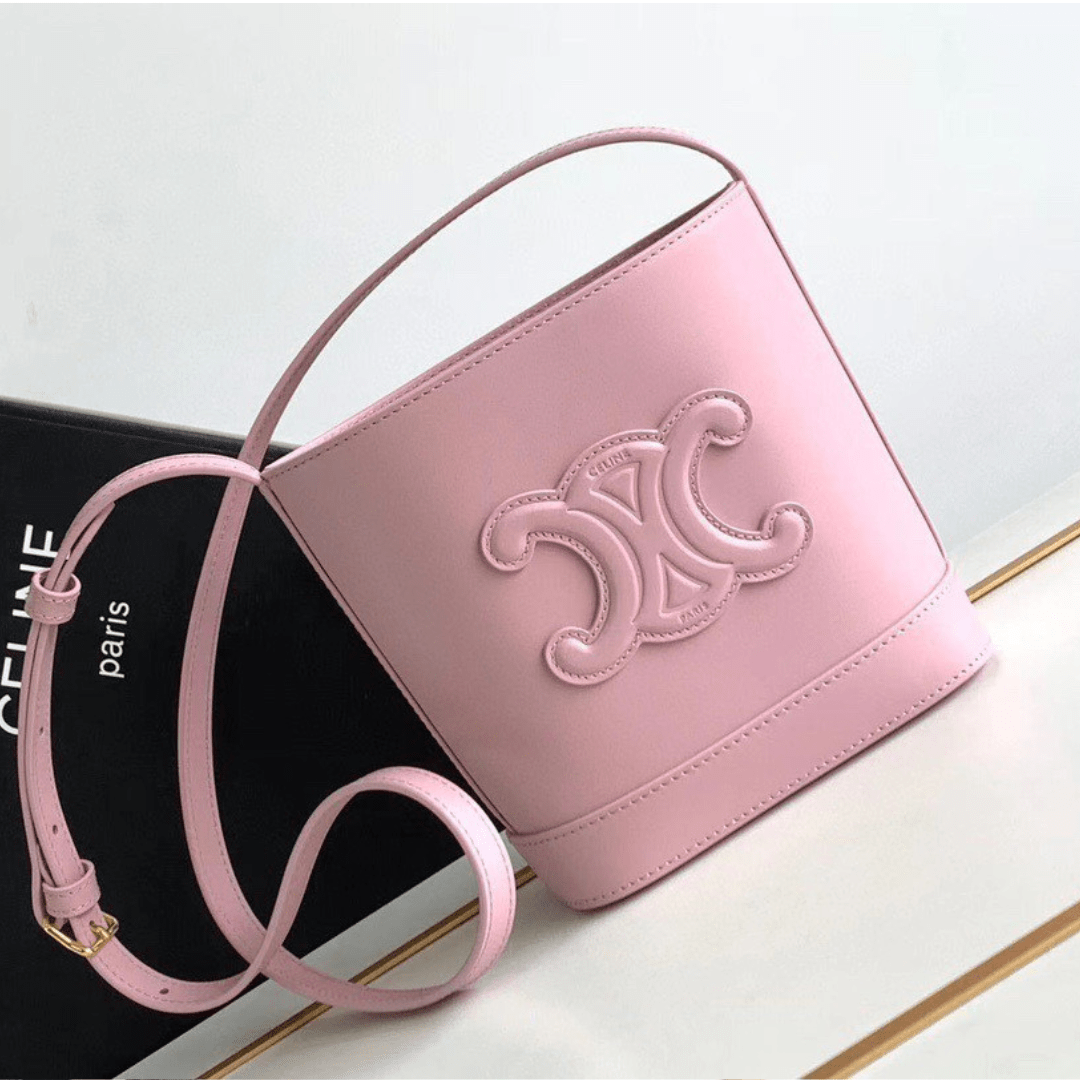 Untitled-design-2025-05-27T022106.313.png Celine Small Bucket Cuir Triomphe Mini Pink Bag 19.5x16x7cm - Image 1