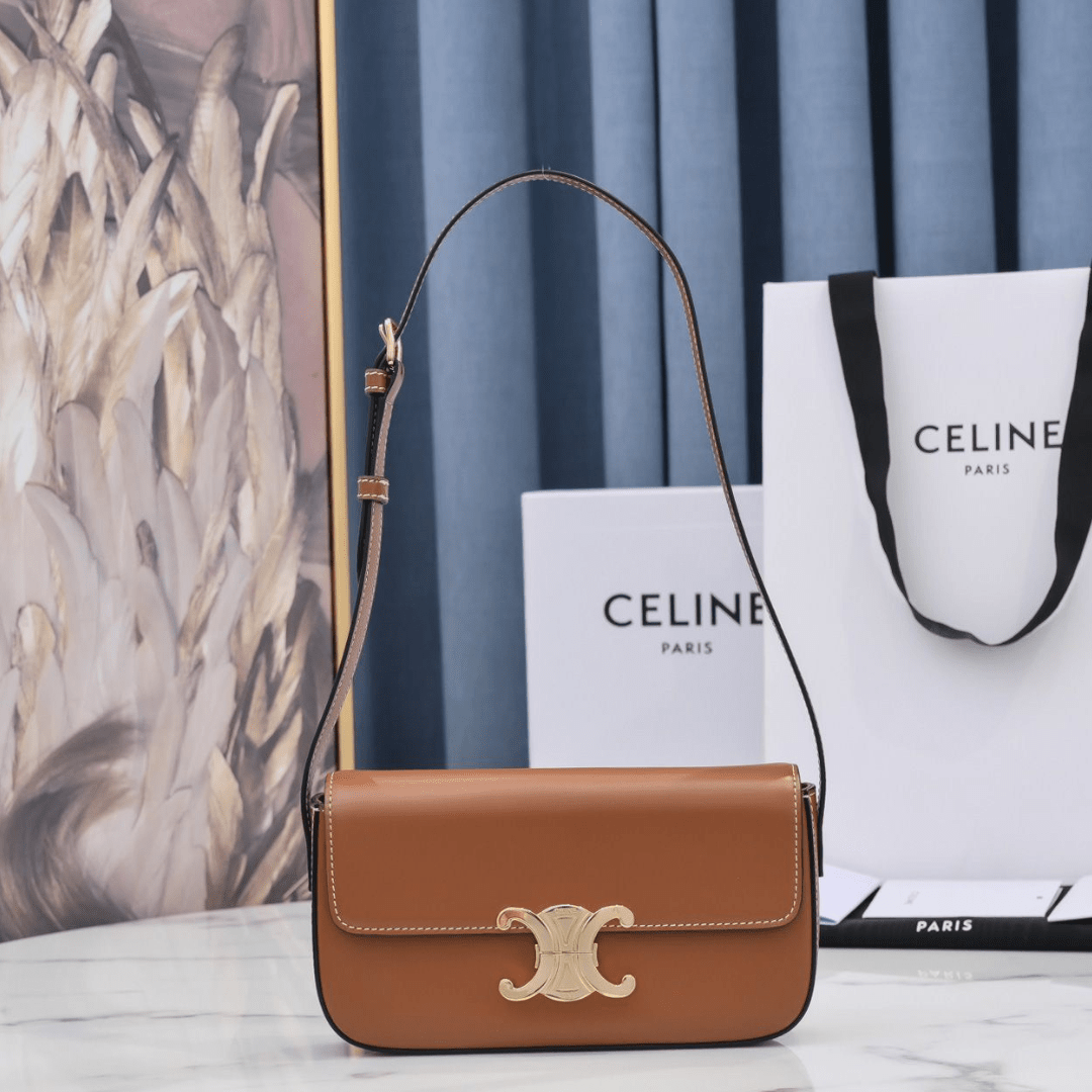 Untitled-design-2025-05-27T022517.685.png Celine Triomphe Brown Handbag Super Premium Super Smooth Leather 20x12cm - Image 1