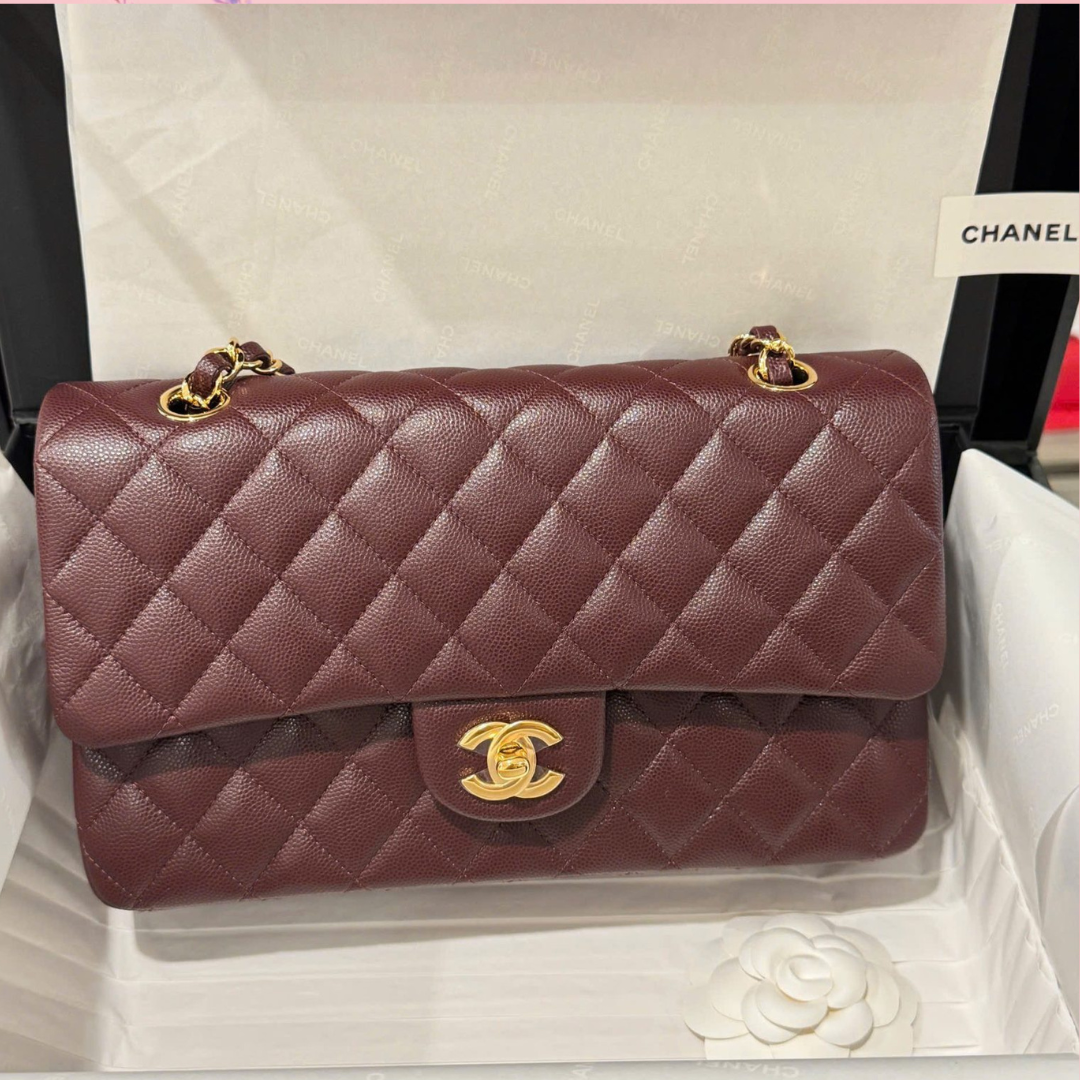 Untitled-design-2025-05-28T182758.045.png Chanel Classic Plum Red Color Like Auth Handbags With Lock Gold 25cm - Image 1