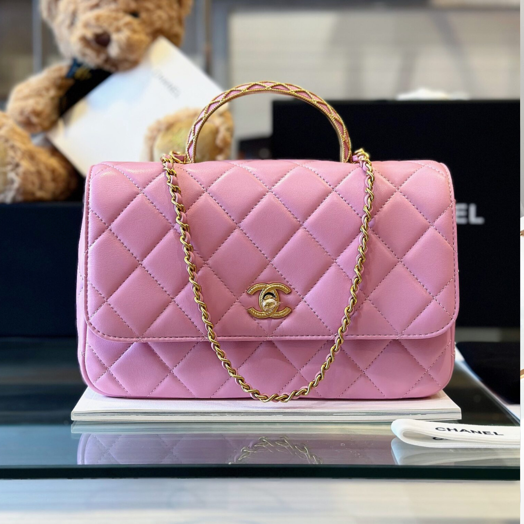Untitled-design-2025-05-29T011153.886.png Chanel Coco Mini Handbags Pink With Lock Gold 22x21cm - Image 1