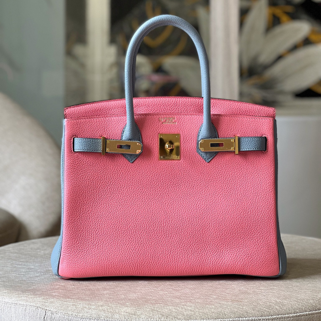 Untitled-design-2025-05-30T204740.652.png HN 30 Liam Blue/ Rose Pink Togo Leather Gold Hardware - Image 1