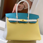HN Lime, Bleu de Galice and Gris Perle Chèvre Tri-Color HSS 25 Brushed Gold Hardware