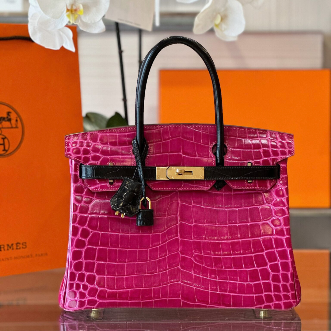 Untitled-design-2025-05-30T205721.619.png HN Pink/Black Genuine Crocodile Leather Gold Hardware – Custom Made - Image 1