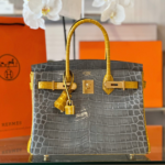 HN 30 Gray/Gold Genuine Crocodile Leather Gold Hardware – Custom Made