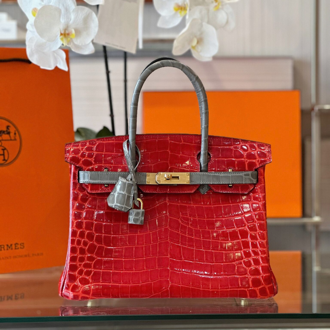 Untitled-design-2025-05-30T210343.653.png HN 30 Red/Liam Blue Genuine Crocodile Leather Gold Hardware. – Custom Made - Image 1