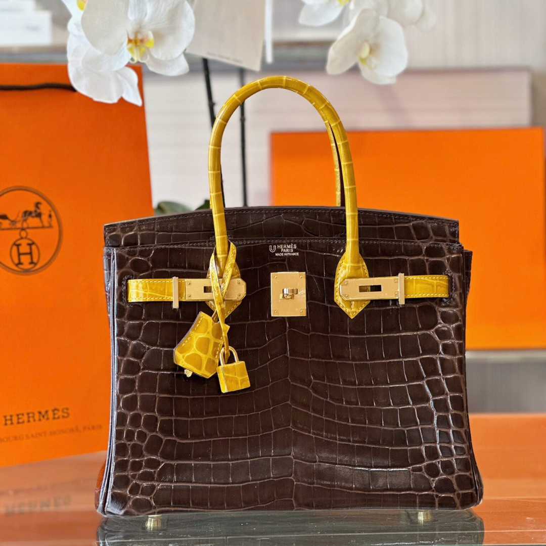 Untitled-design-2025-05-30T210628.524.png HN 30 Brown/Gold Genuine Crocodile Leather Gold Hardware – Custom Made - Image 1