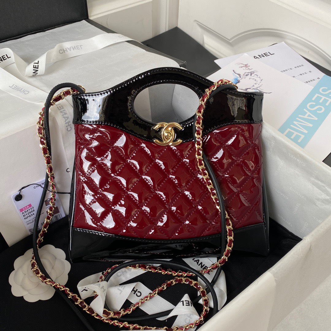 Untitled-design-2025-06-03T055648.917.png Chanel Mini Shopping Bag Handbags Red Shiny Leather 31cm - Image 1