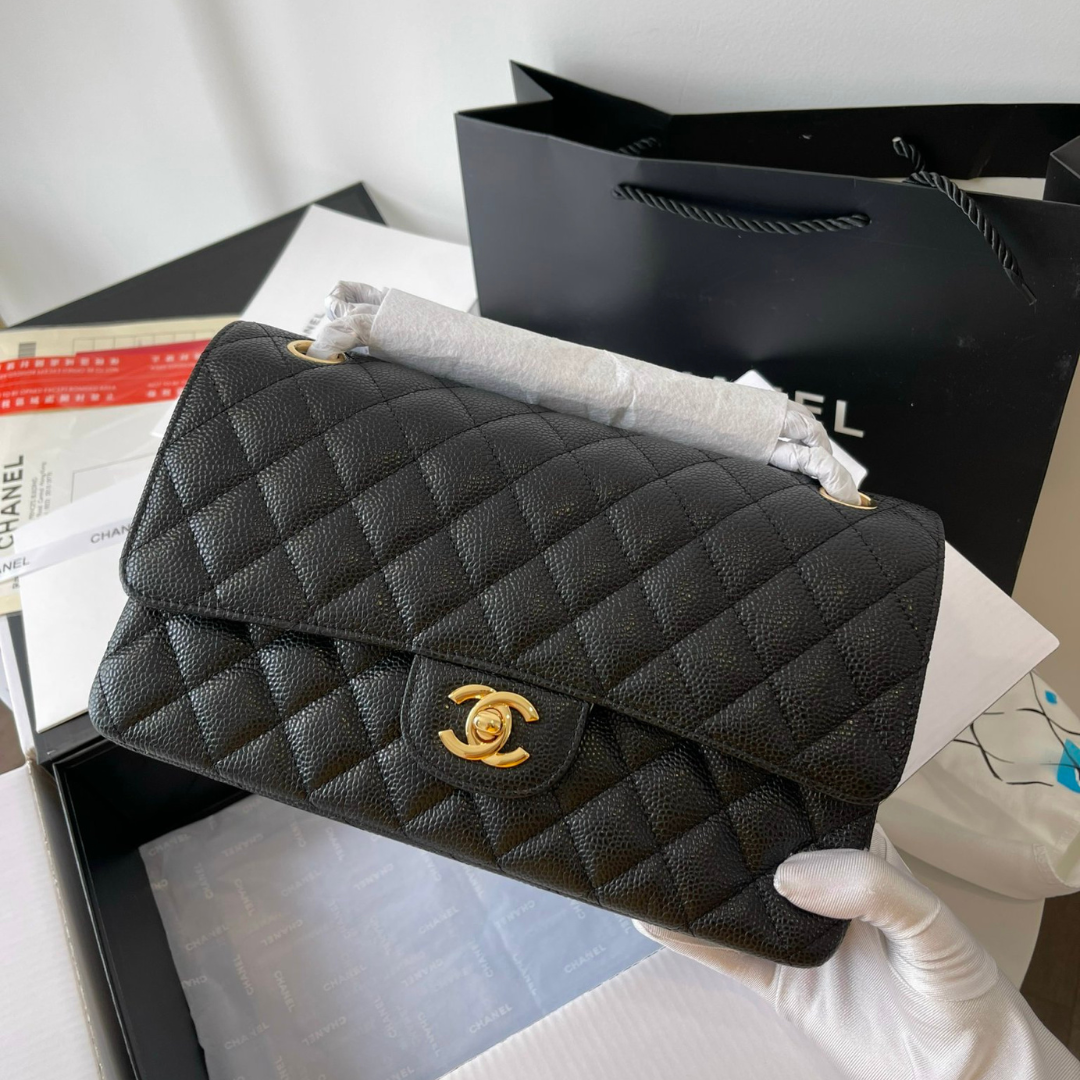 Untitled-design-2025-06-03T185620.677.png Chanel Medium Classic Like Auth Handbags Cowhide Black Lock Gold 25.5cm - Image 1