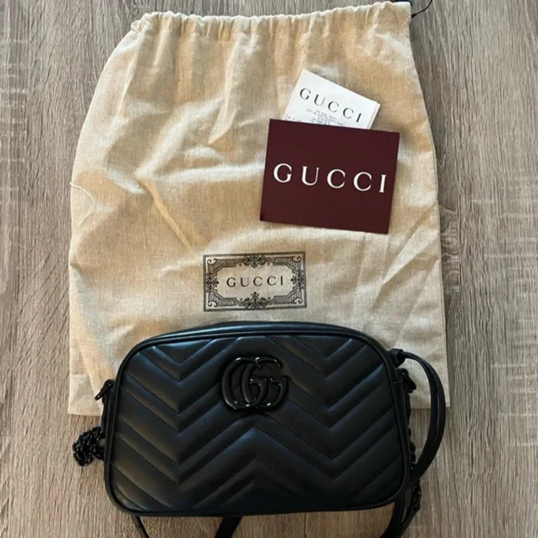 Untitled-design-2025-06-11T055919.305.png Gucci GG Marmont Matelassé Mini Camera Bag in black - Image 1