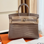 HN Etoupe 25 Porosus Genuine Crocodile Leather Palladium Hardware