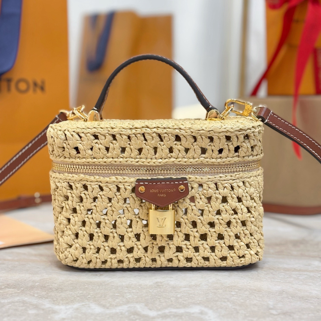 Untitled-design-2025-12-27T035418.528.png Louis Vuitton Vanity Chain Pouch in raffia - Image 1