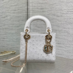 Christian Dior Mini Lady Dior bag in white ostrich leather