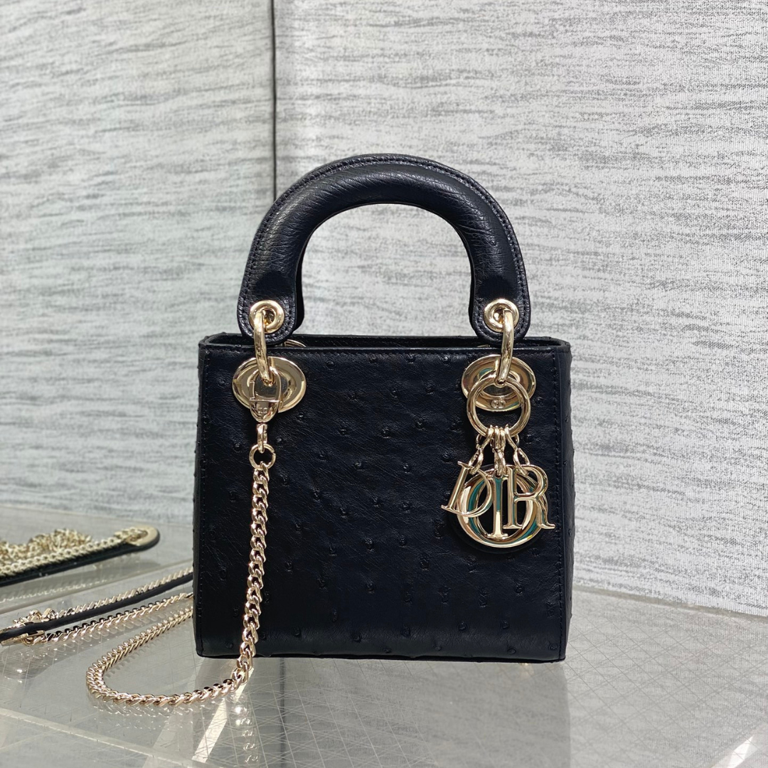 Untitled-design-22.png Christian Dior Mini Lady Dior bag in Black Ostrich leather - Image 1