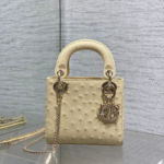 Christian Dior Mini Lady Dior bag in Beige ostrich leather