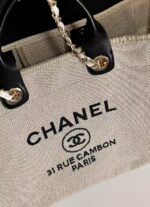 Chanel Deauville Tote in beige and black - Image 5