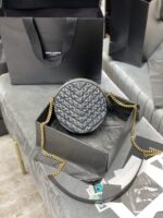 Saint Laurent YSL Women Vinyle Round Camera Bag in Chevron-Quilted Denim and Suede - Image 2