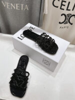 Loewe Leather Petal Anagram Slides in Black - Image 3