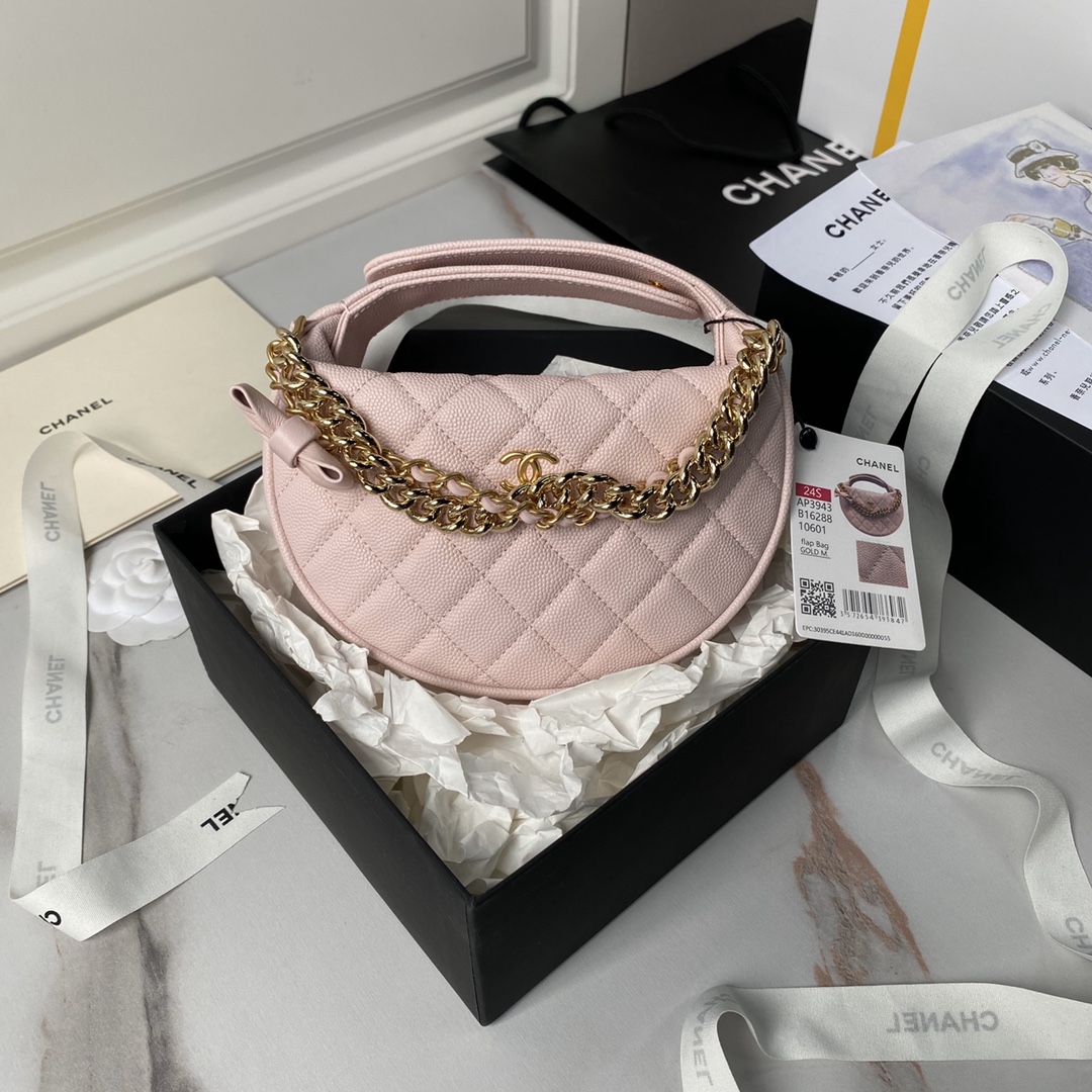 ae6f4301.jpeg Chanel mini gold chain bag, light pink CN628 - Image 1