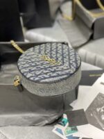 Saint Laurent YSL Women Vinyle Round Camera Bag in Chevron-Quilted Denim and Suede - Image 3
