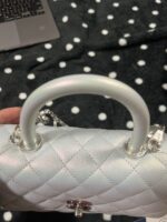 Chanel Coco Handbag Leather Light Grey Woman’s 23cm - Image 6