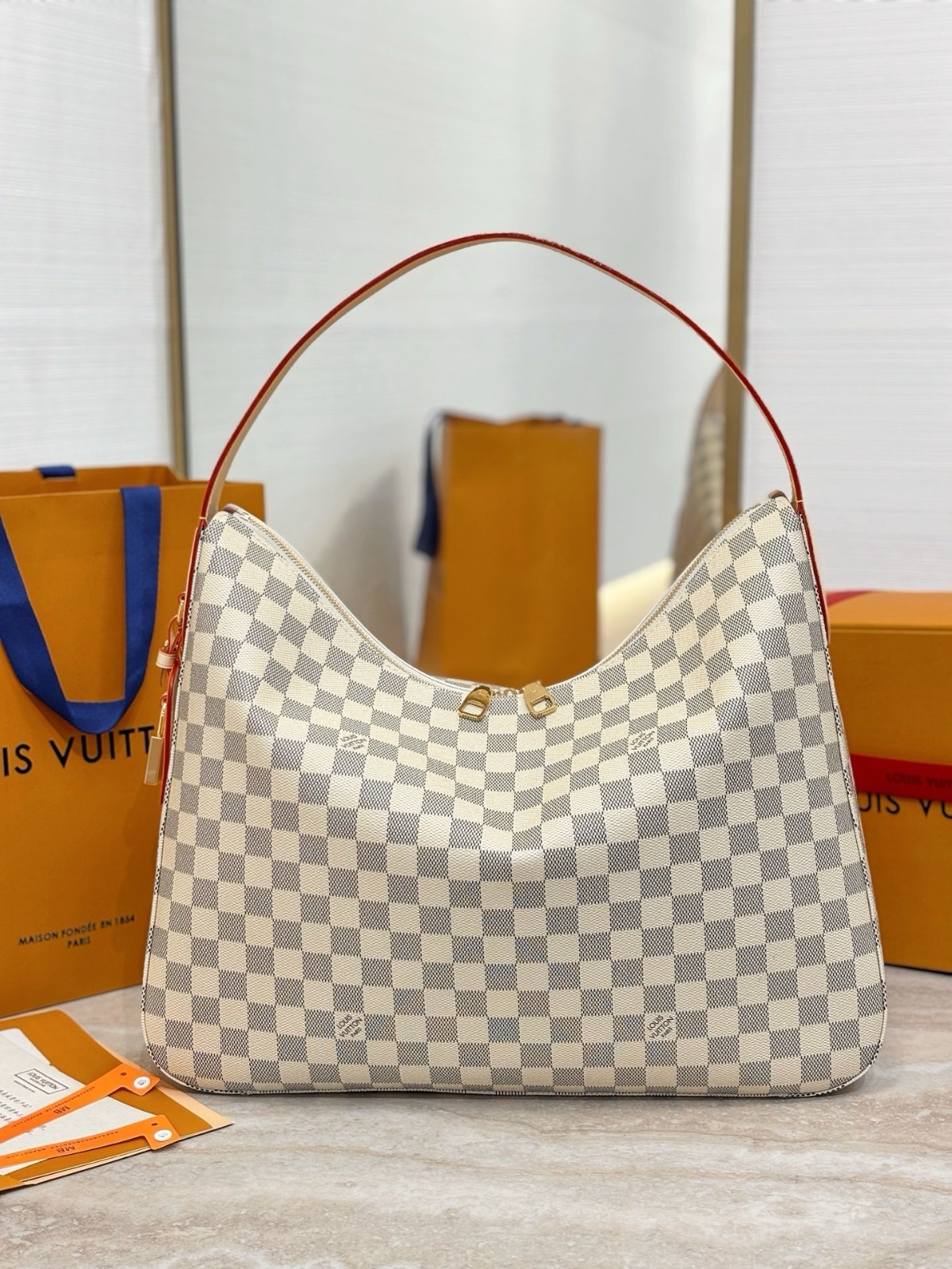 d04afe1e-9d2d-4c31-bcbe-e08ae33ccb94-1.jpeg Louis Vuitton Damier Azur Slouchy MM - Image 1