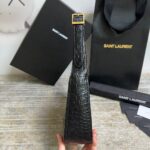 SAINT LAURENT Le 5 À 7 Green Crocodile-effect Leather Shoulder Bag In Black - Image 3