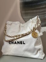 CHANEL 22 Bag Small White Lambskin Leather - Image 3